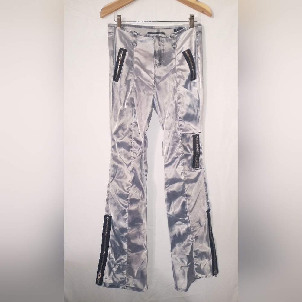 EDC Vintage Y2K RaveSilver Satin Zip-Detail Cargo Pants 9